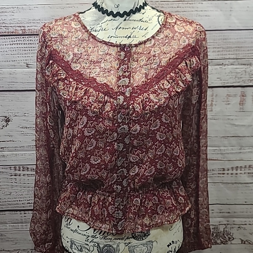 American Eagle sheer ruffle blouse - Picture 2 of 10